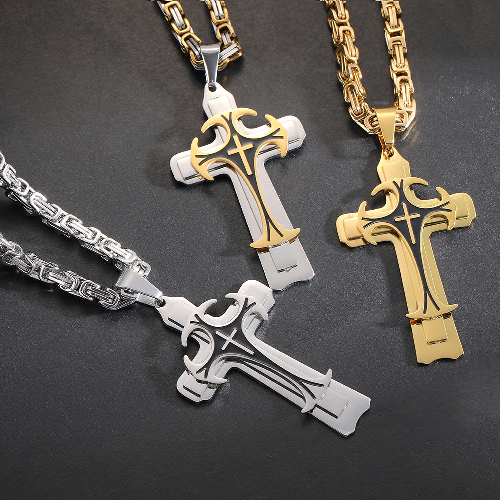 Stainless Steel Christian Trinity Latin Cross Necklace