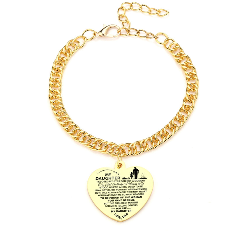 "To My Daughter" Heart Pendant Thick Chain Bracelets