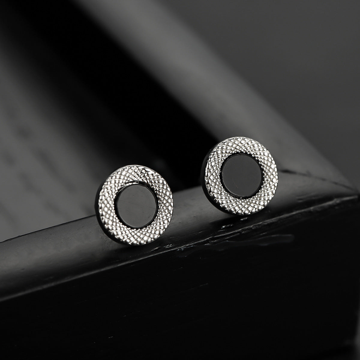 Black Silver-plated Stud Earrings