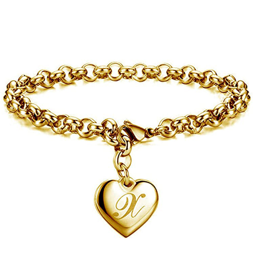 "Charmed Hearts" -  Titanium Steel Letter Bracelet