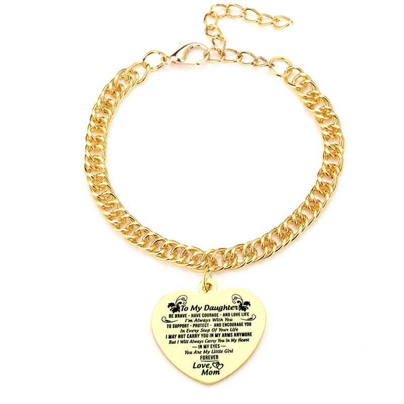 "To My Daughter" Heart Pendant Thick Chain Bracelets
