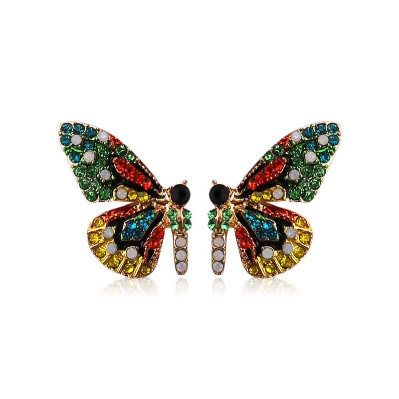 Colorful Crystals Sterling Silver Butterfly Earrings