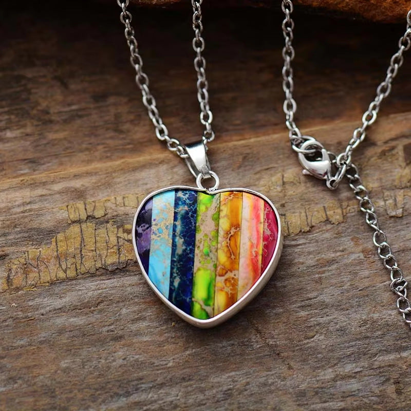 Natural Heart-shaped Chakra Stone Pendant Necklace