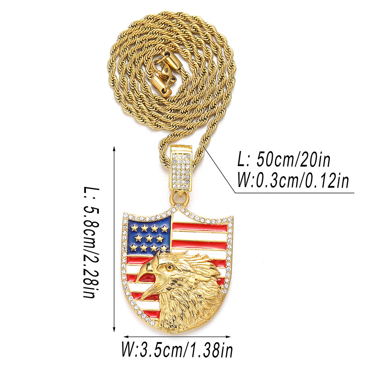 Alloy Diamond-Inlaid Painted National Flag Eagle Pendant Necklace