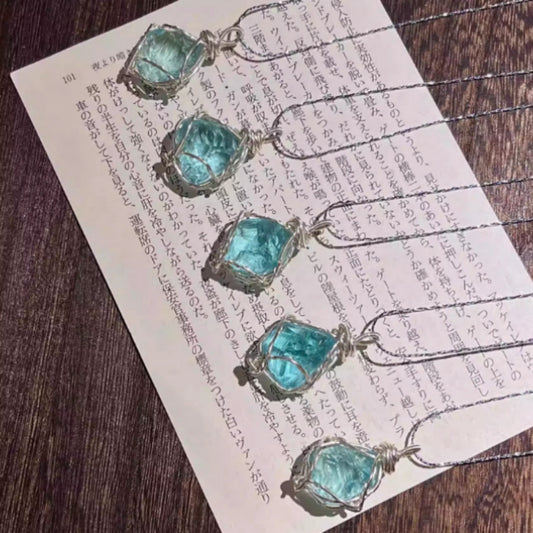 "Dear Turquoise" - Handmade Winding Glass Raw Stone Crystal Necklace