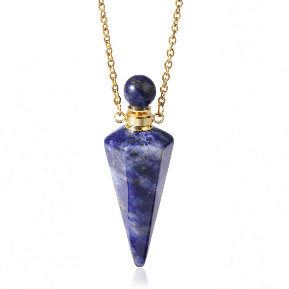Hexagonal Natural Crystal Cone Perfume Bottle Necklaces