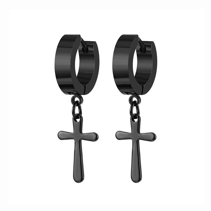 Small Cross Hoop Earrings for Men