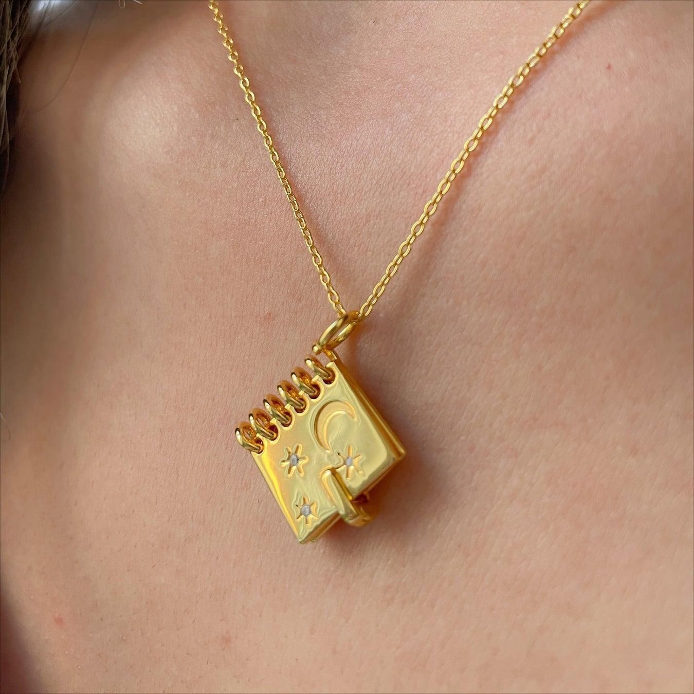 "Love, Stars & Moon" - Openable Book-shaped Necklace