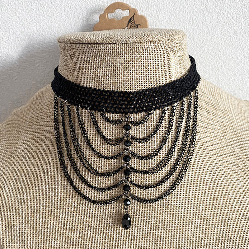 Black Beaded Alloy Collar Necklaces