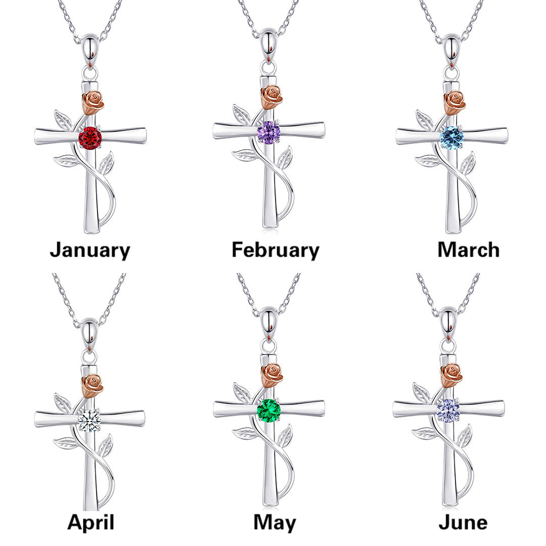 "Rose from the Cross" - Birthstone Necklace