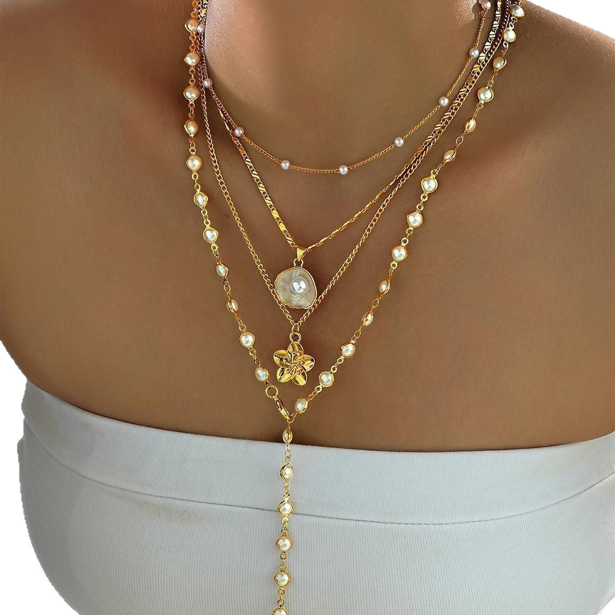 Long Retro 4-piece Sweater Necklace Chain Set