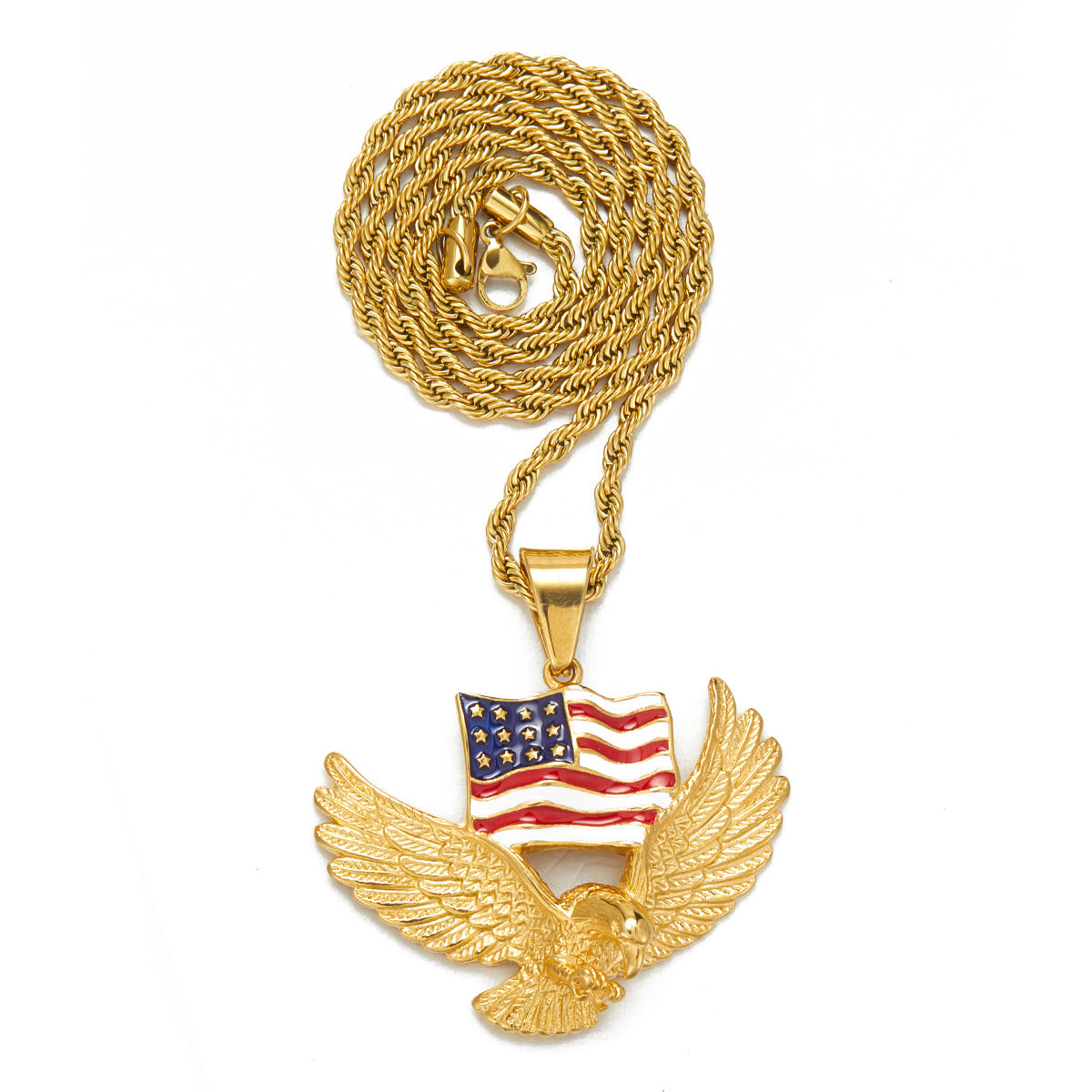 Alloy Diamond-Inlaid Painted National Flag Eagle Pendant Necklace