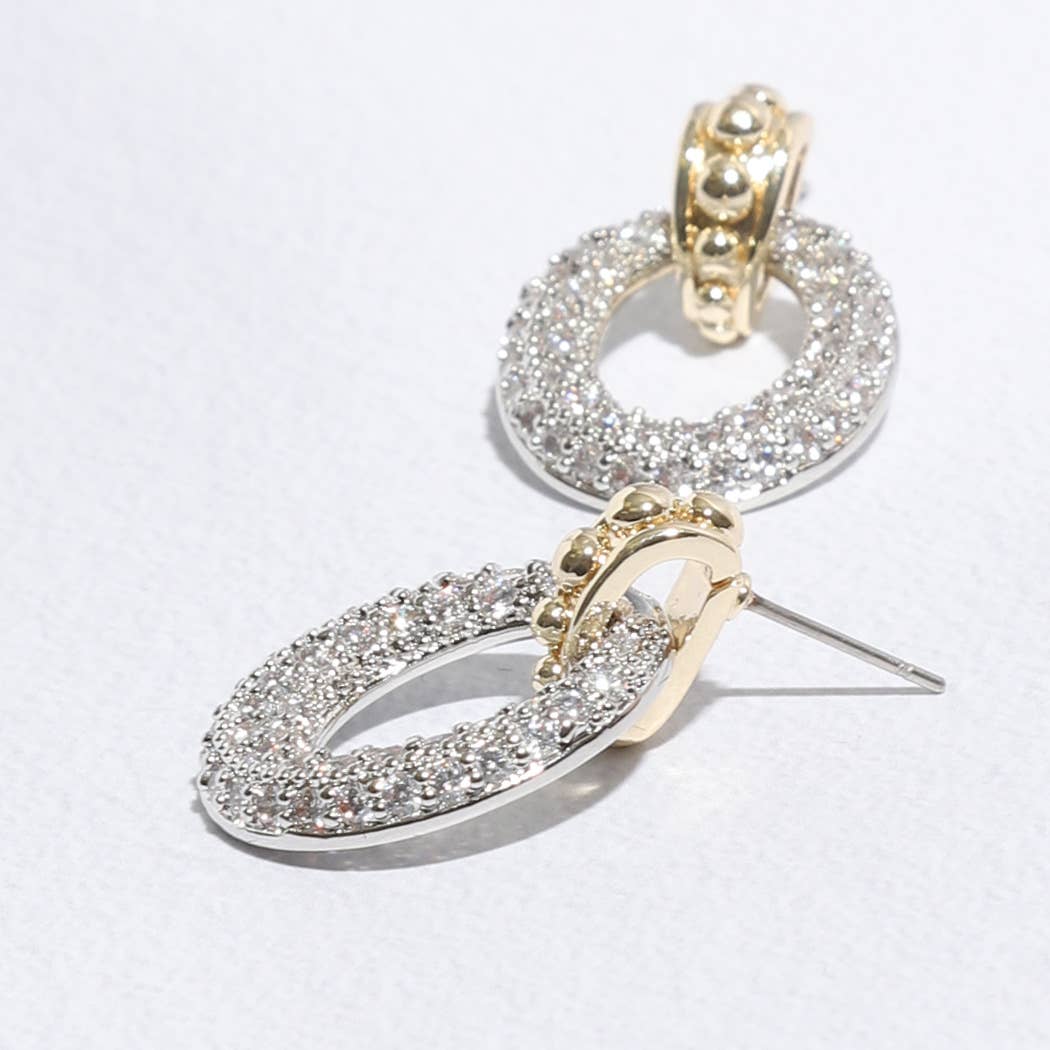 "Door Knocker Inspired" - CZ Two-Toned Post Earrings