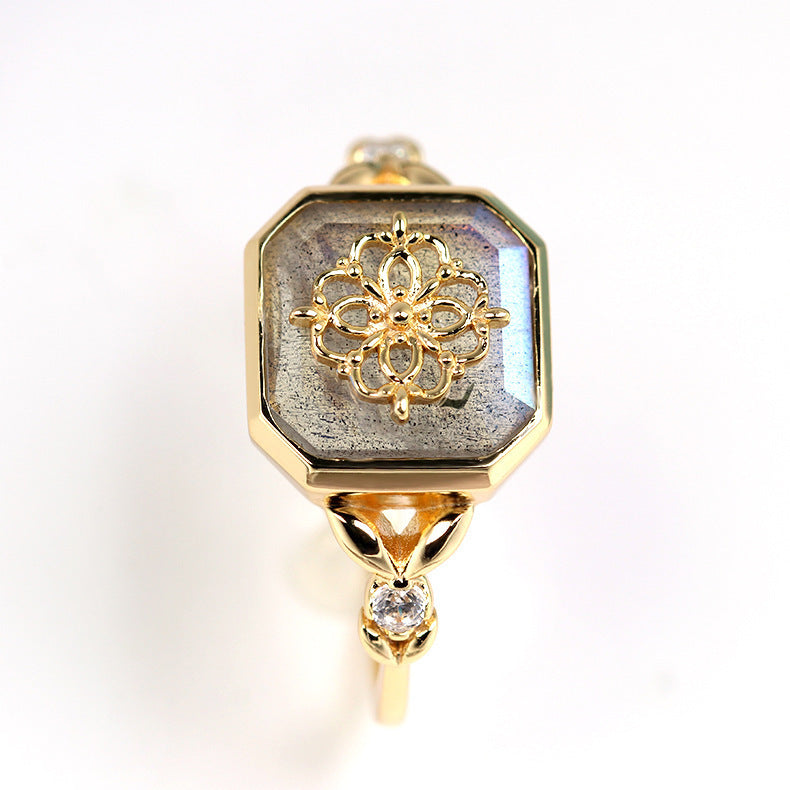 "Royal by Nature"-  Vintage Natural Gray Blue Light Labradorite Ring