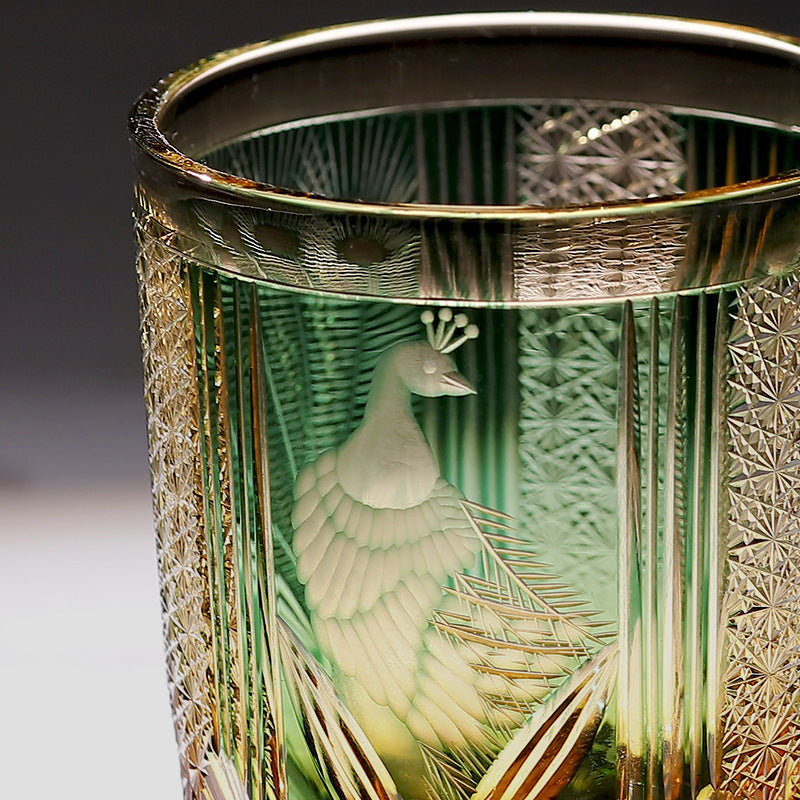 "Cocky Peacock" - Crystal Glass Whiskey Shot Glass