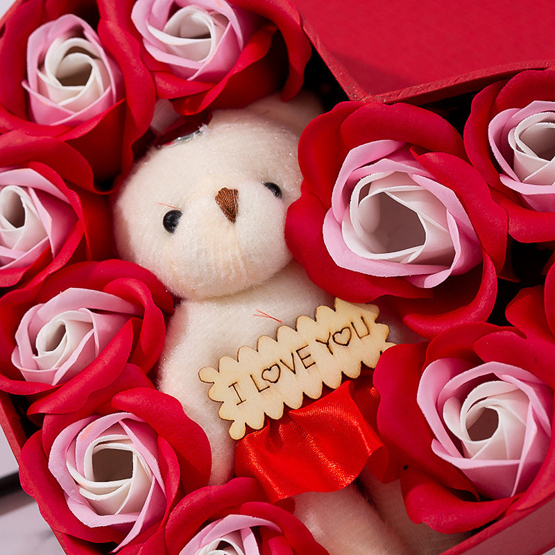 Teddy Bear Heart-shaped Rose Soap Gift Box