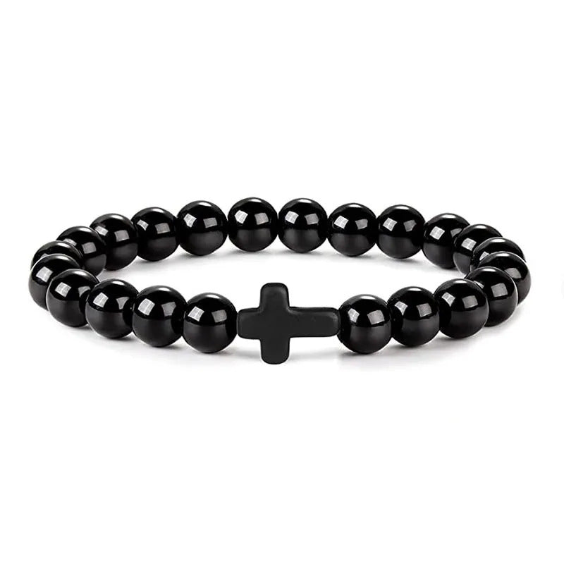 Natural Stone Beaded Cross Bracelets
