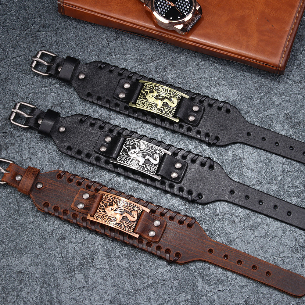 Leather Metal Extra Wide Bracelet