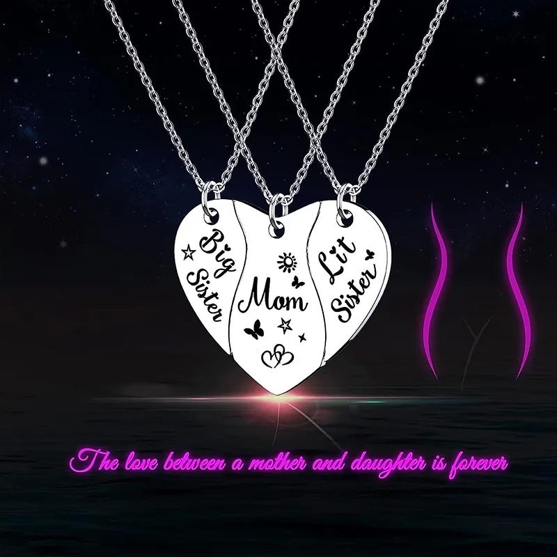 "Mom & Sisters" - Heart-shaped Stainless Steel Necklaces