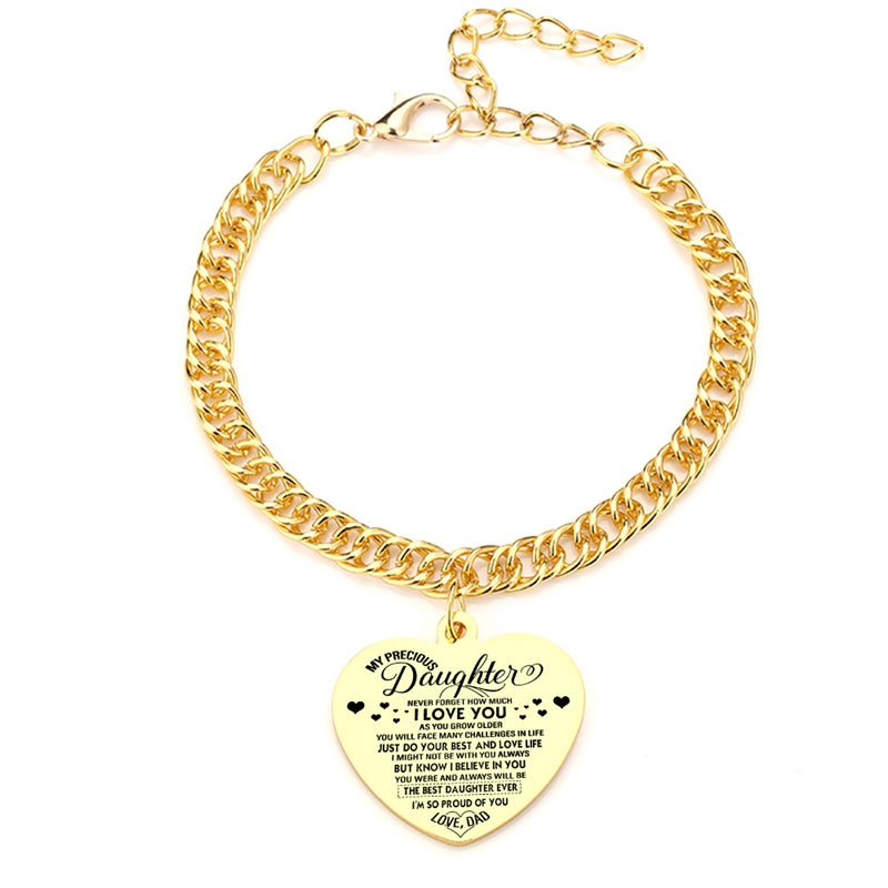 "To My Daughter" Heart Pendant Thick Chain Bracelets