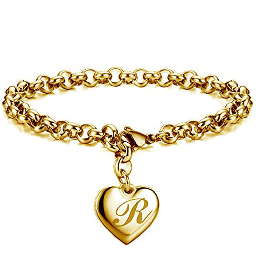 "Charmed Hearts" -  Titanium Steel Letter Bracelet