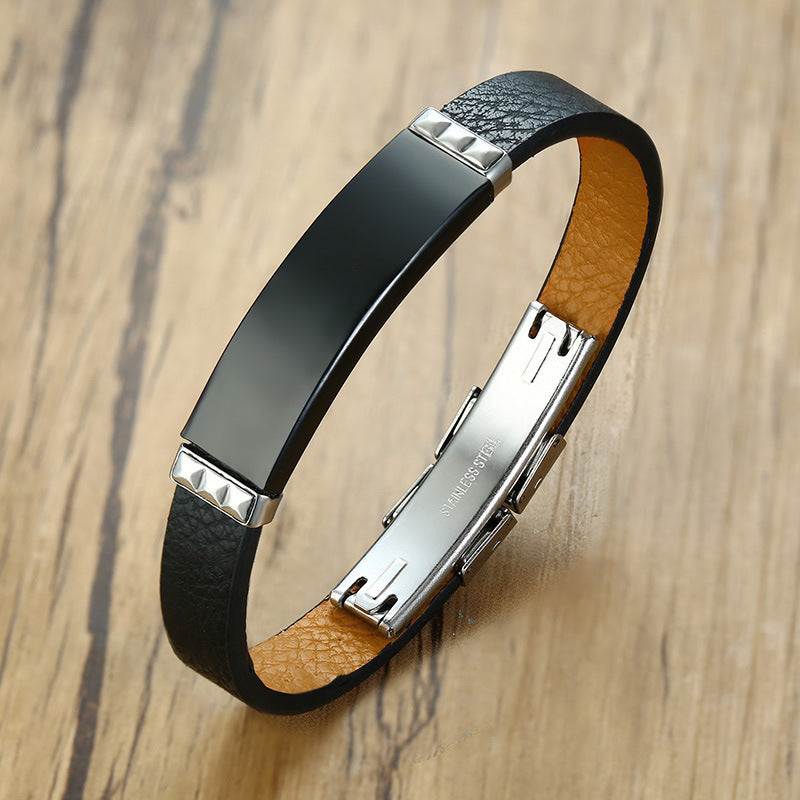 Faux Leather Stainless Steel Bracelet