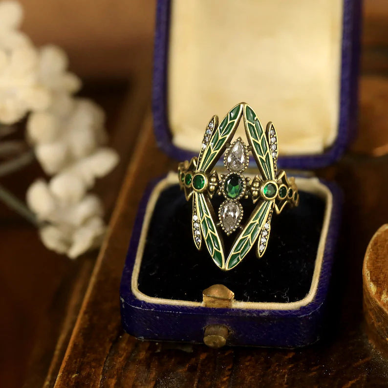 Vintage Dragonfly Gemstone Ring