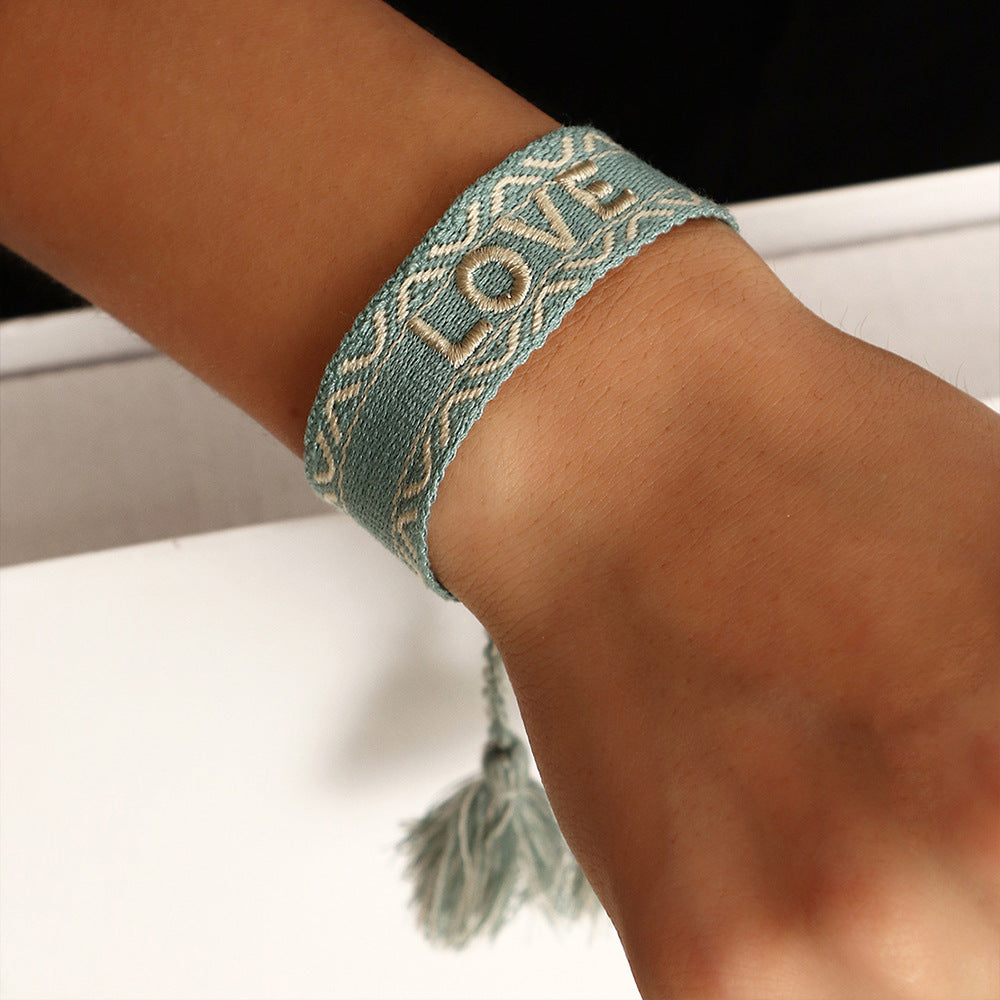 "Love & Hope" - Handwoven Embroidery Bracelet