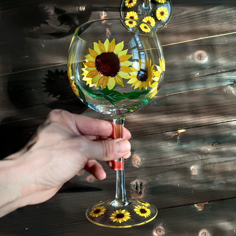 Hand-painted Sunflower Wine Glass
