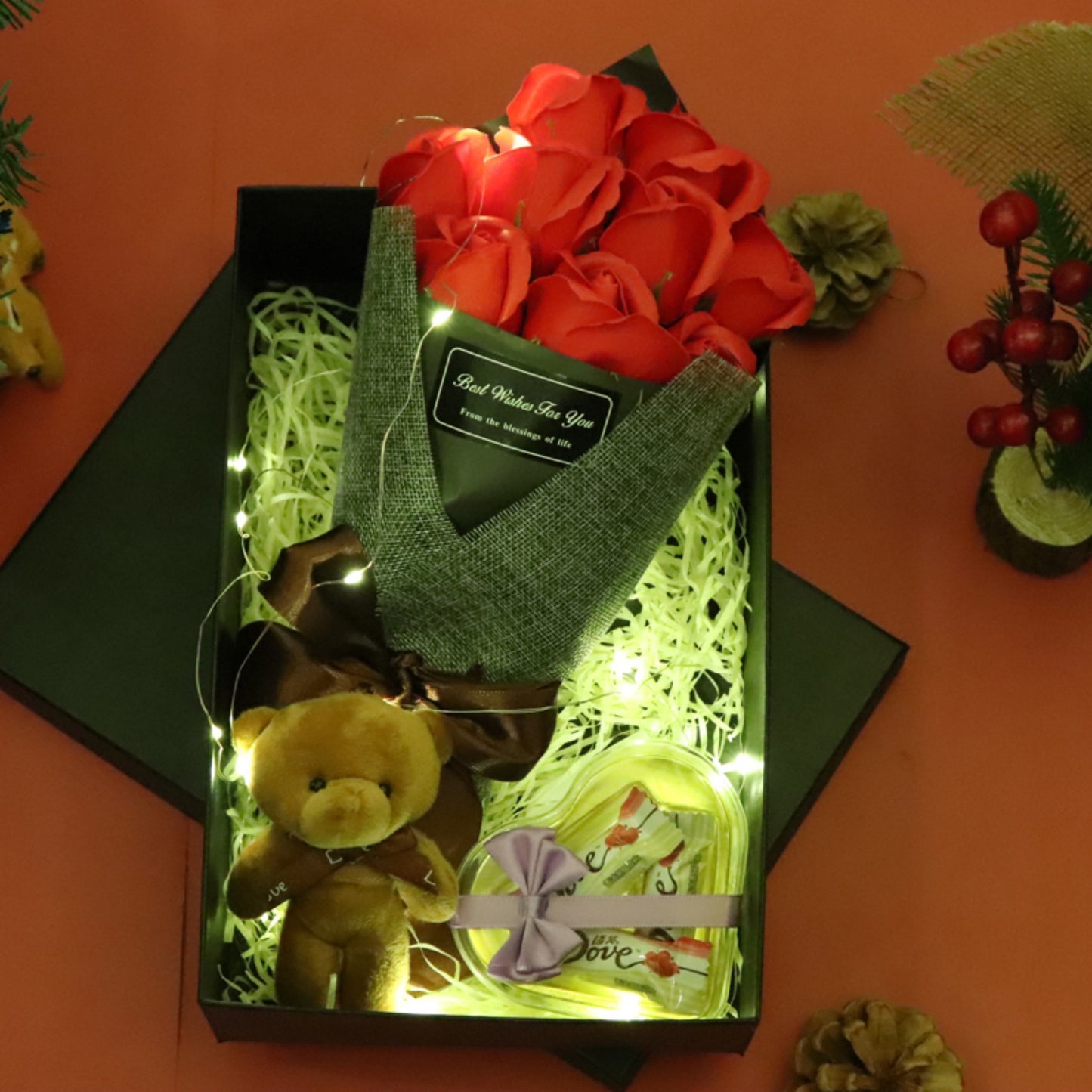 "Best Wishes for You" - Teddy with Rose Soap Bouquet