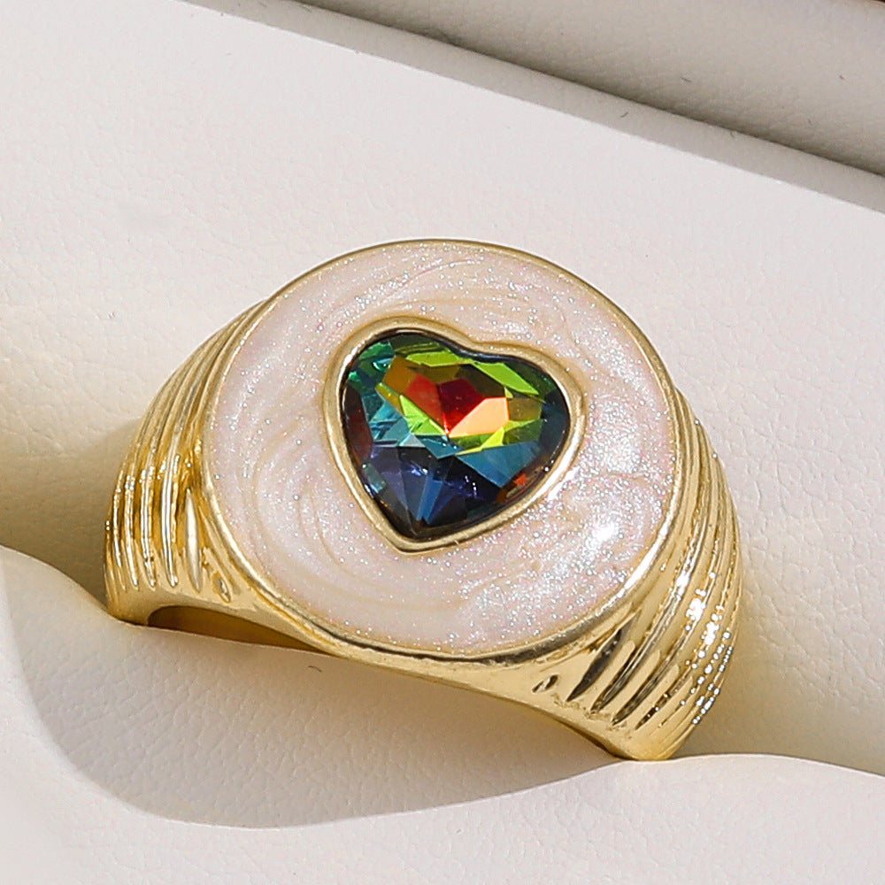 Colorful Crystals Gold Oil Drop Rings