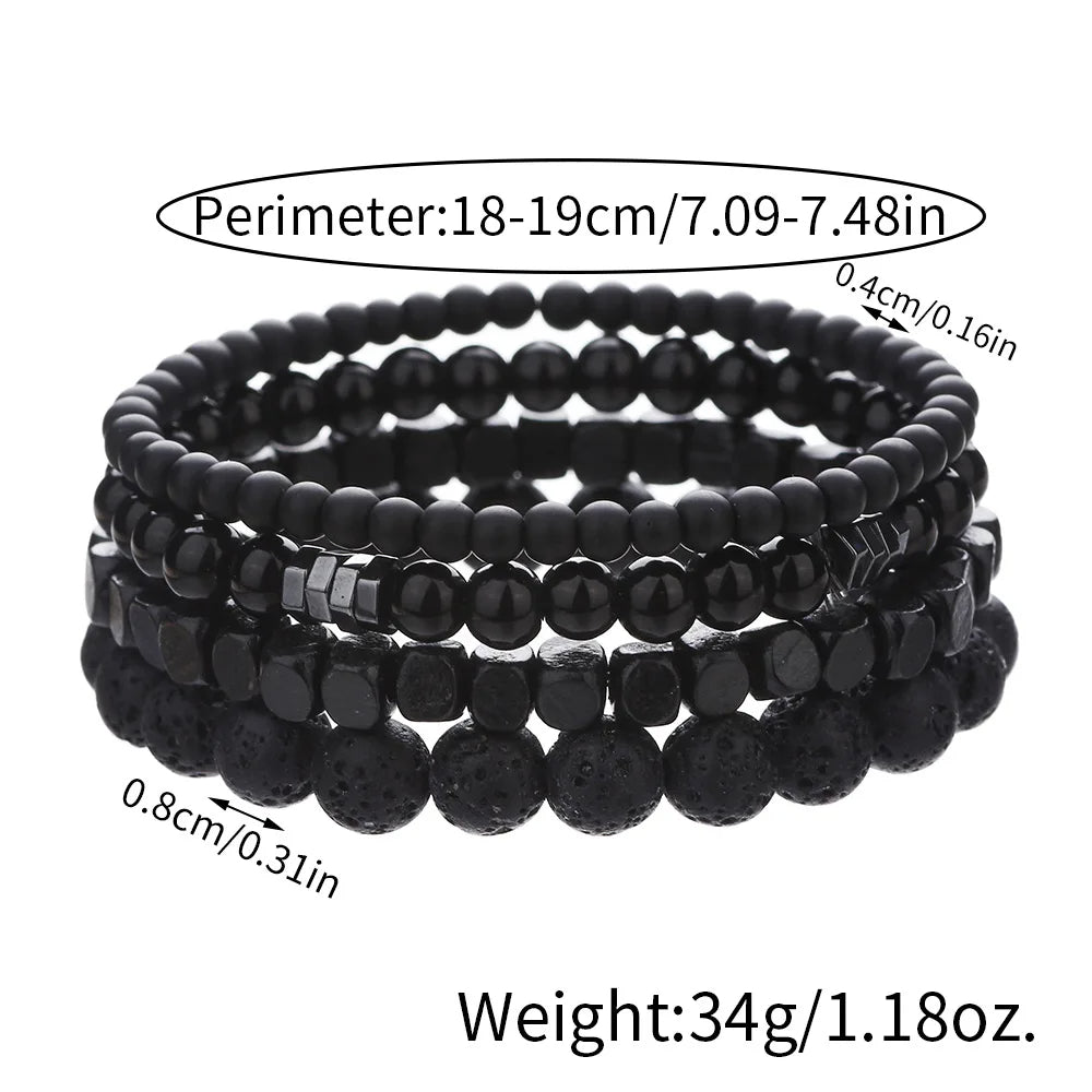 Natural Wooden Volcanic Rock Beaded Bracelet Set