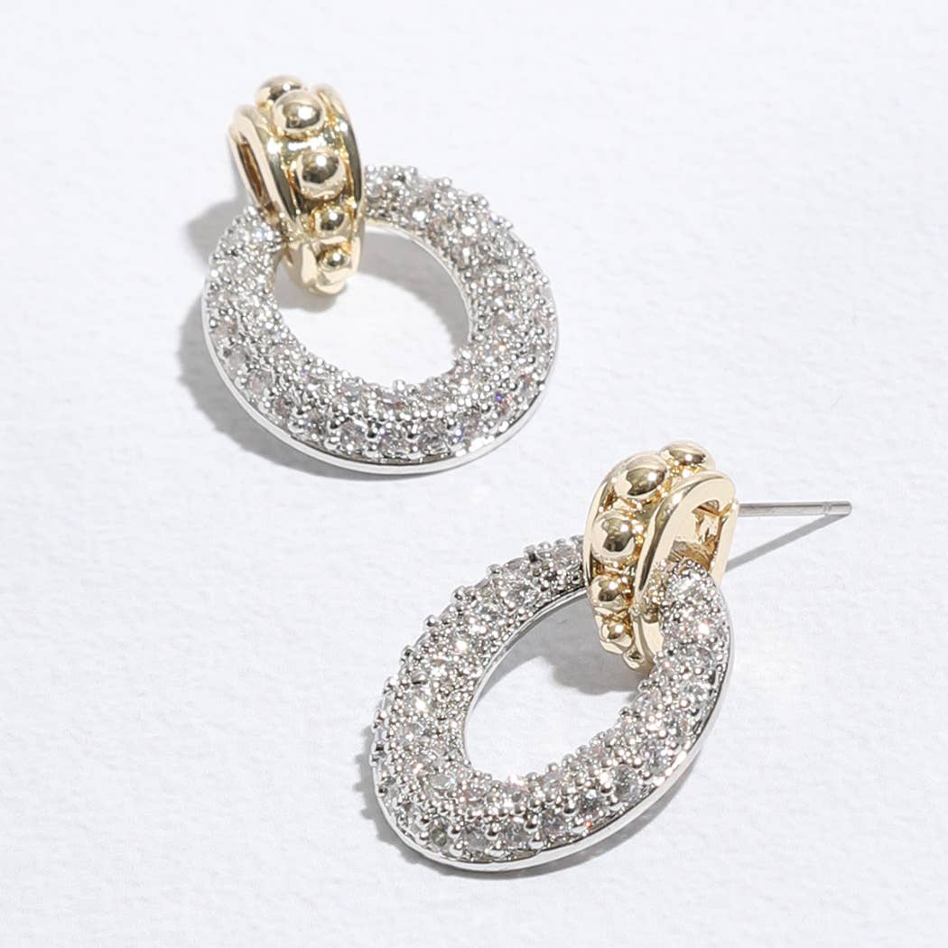 "Door Knocker Inspired" - CZ Two-Toned Post Earrings