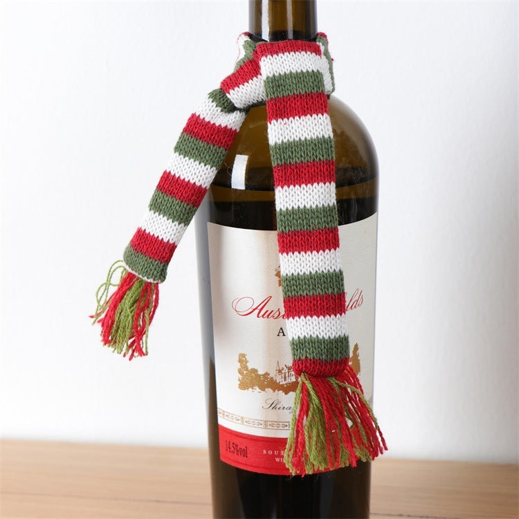Knitted Wool Christmas Hat and Scarf for Wine Bottle