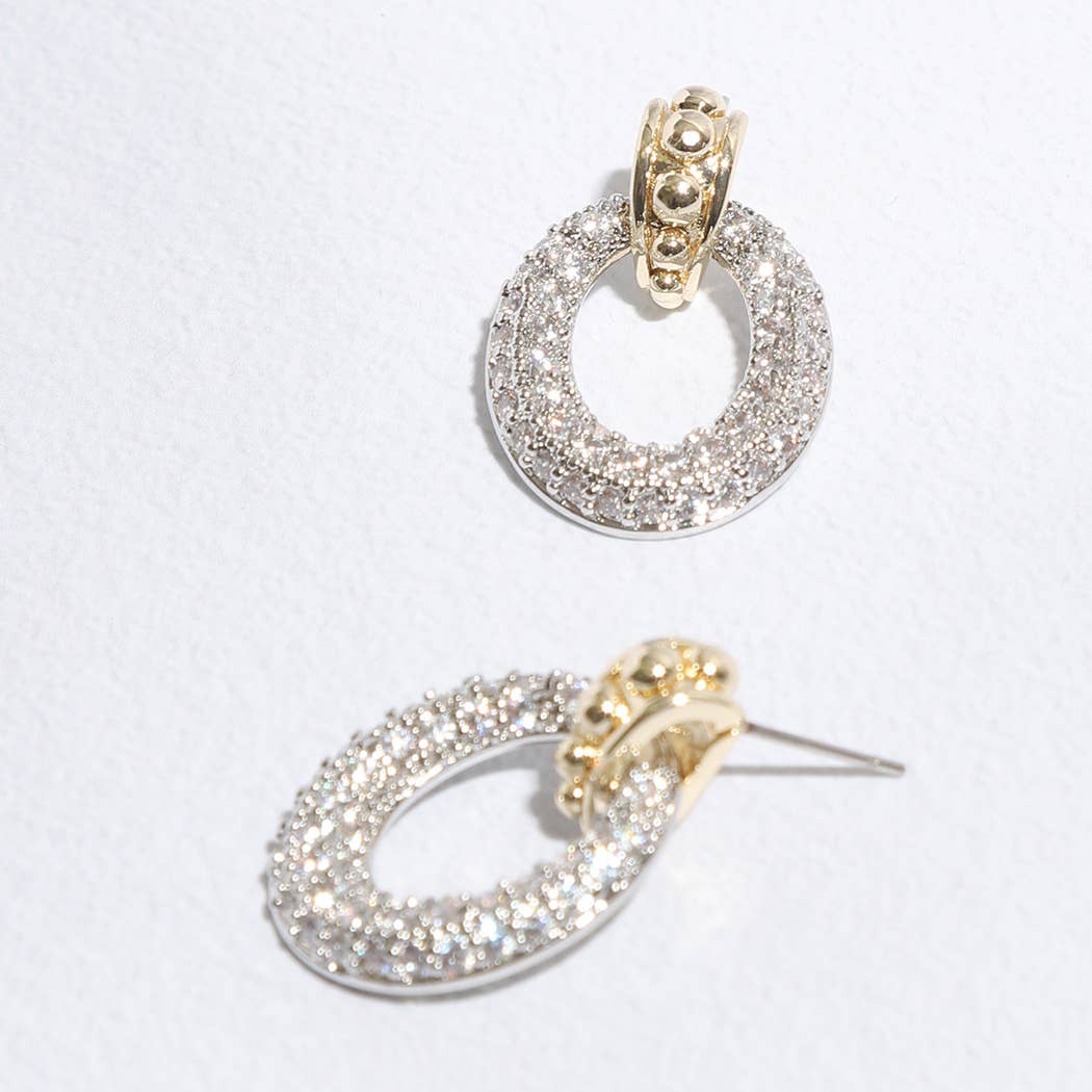 "Door Knocker Inspired" - CZ Two-Toned Post Earrings