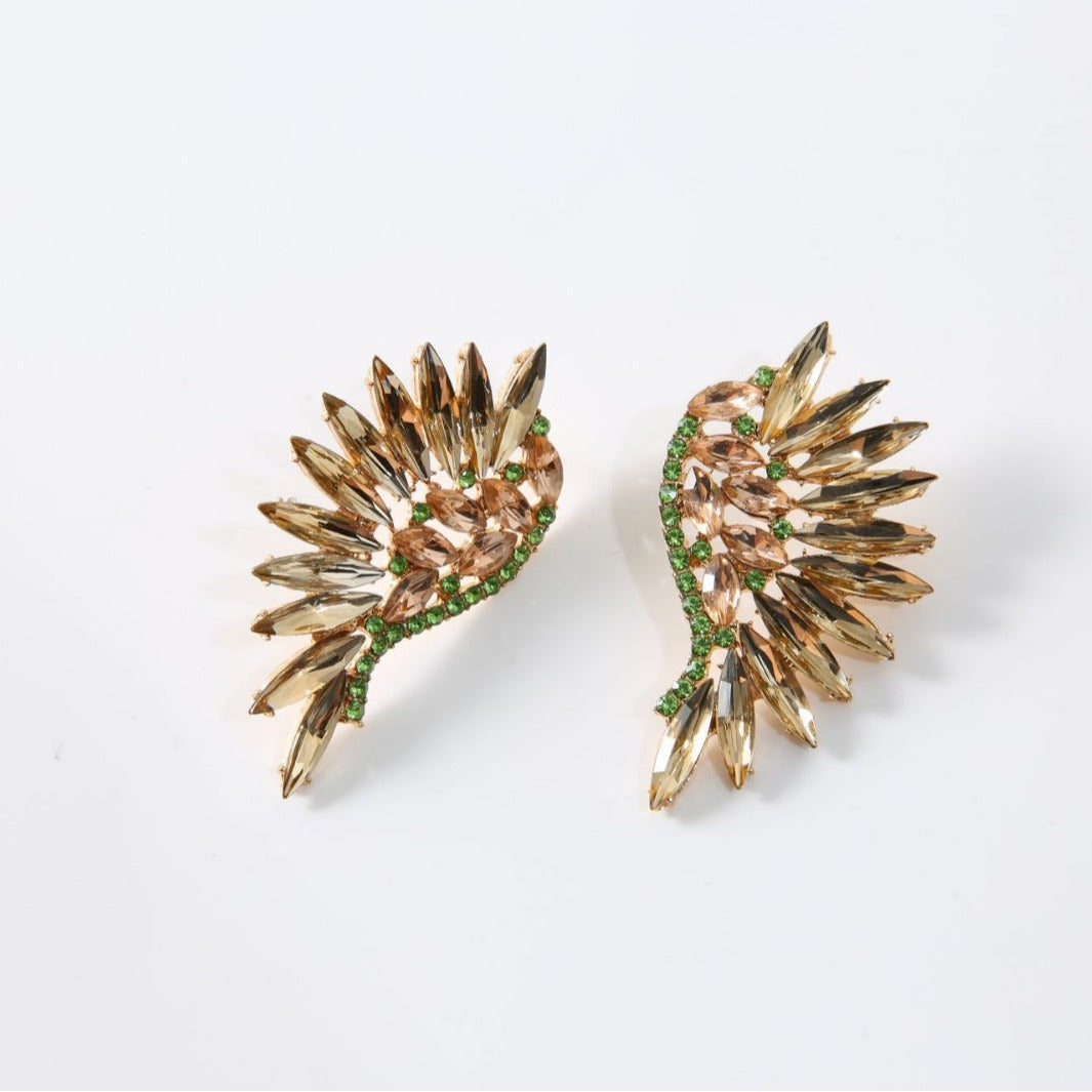 Exaggerated Micro-inlaid Crystal Wing Earrings
