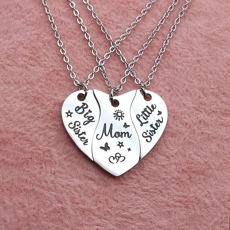 "Mom & Sisters" - Heart-shaped Stainless Steel Necklaces