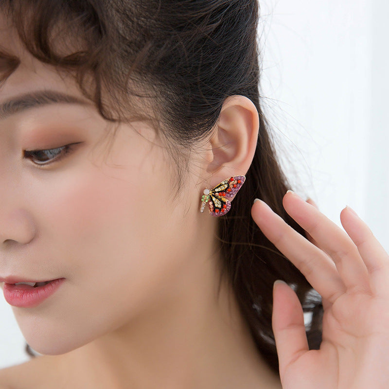 Colorful Crystals Sterling Silver Butterfly Earrings