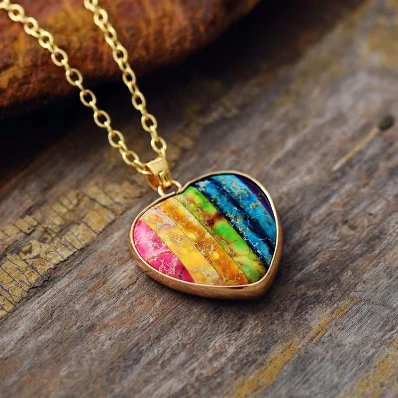 Natural Heart-shaped Chakra Stone Pendant Necklace