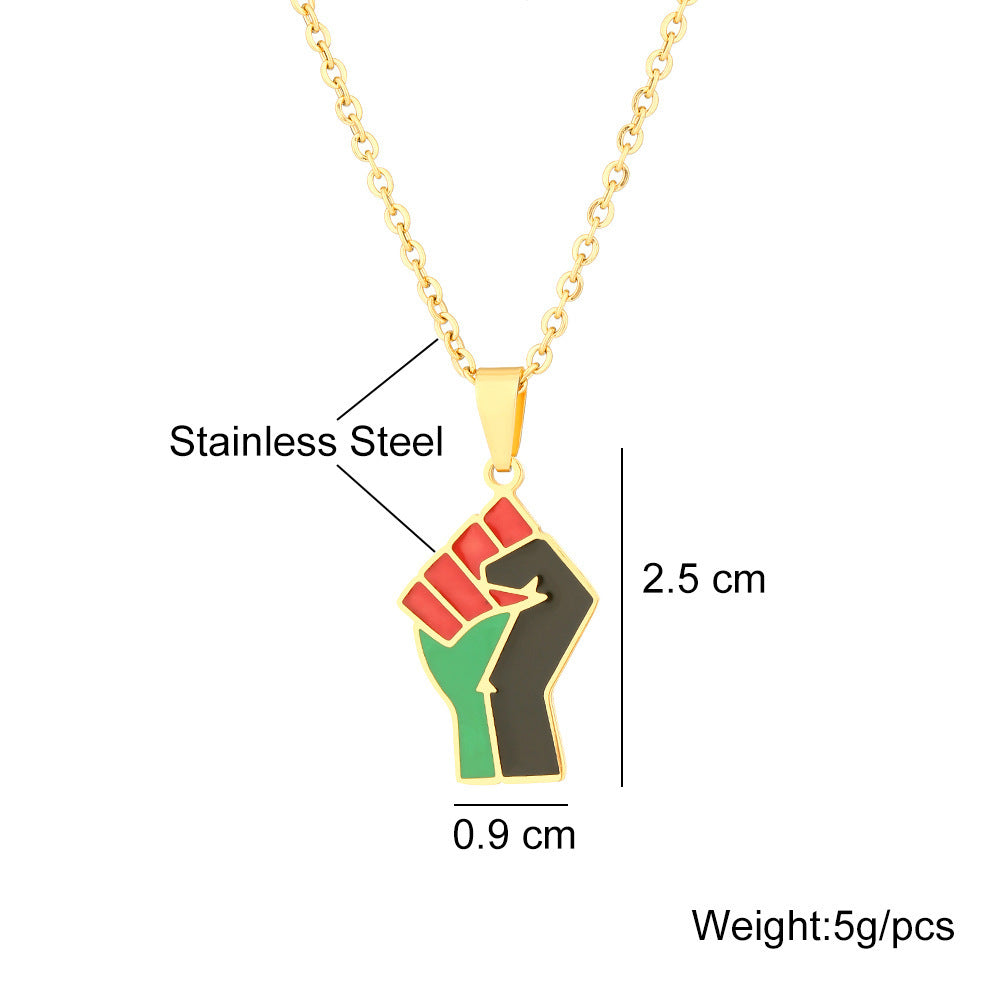 Multicolored Fist Titanium Steel Necklace