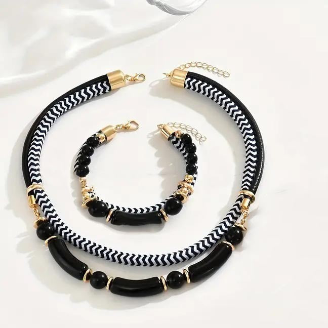 Double-layer Braided Rope Necklace And Bracelet Set