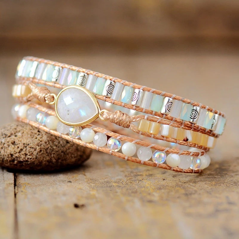 "I'm a Gem" - Handcrafted Natural Labradorite and White Jade Bracelet