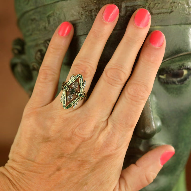 Vintage Dragonfly Gemstone Ring