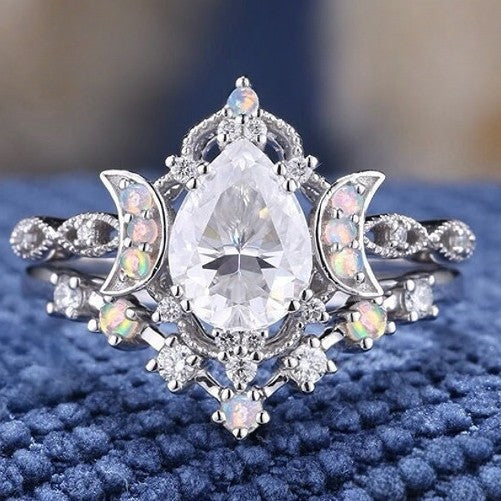 Zircon Water Drop Moonstone Ring