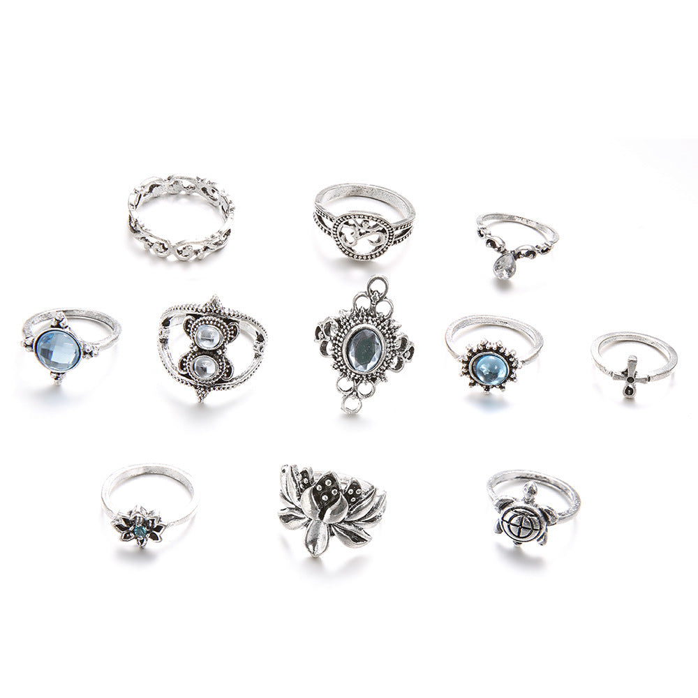 "Turtle, Cross, and Lotus" - Bohemian Ring Set