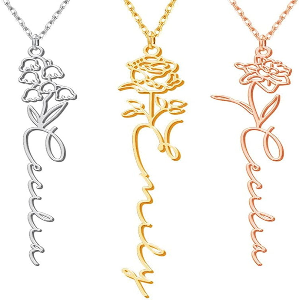 "Birthday Flower" - Name Customized Rose Necklace