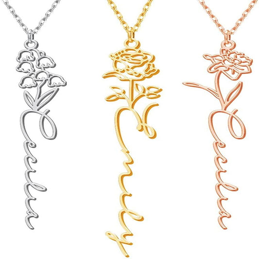 "Birthday Flower" - Name Customized Rose Necklace