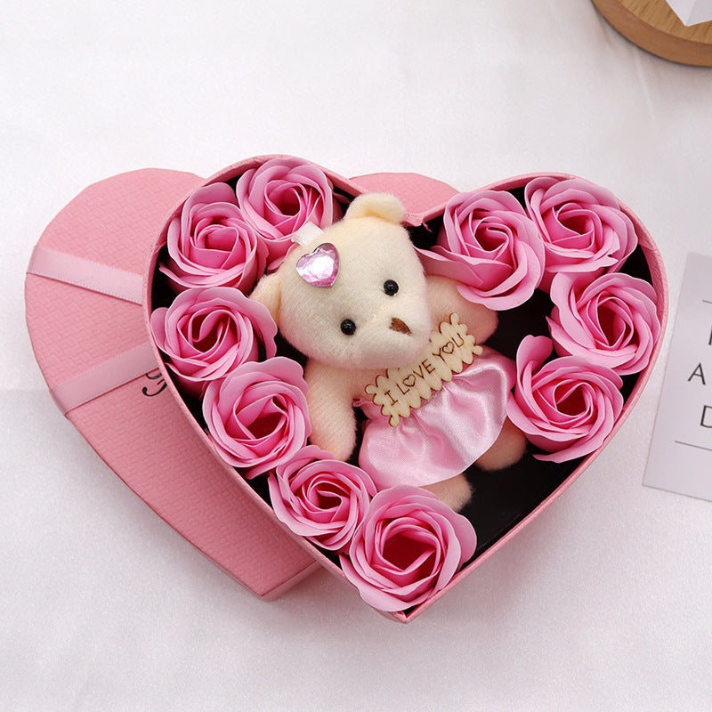 Teddy Bear Heart-shaped Rose Soap Gift Box