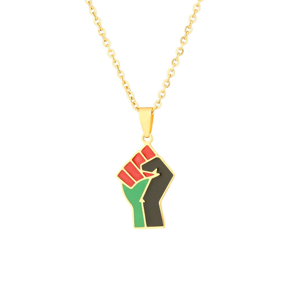 Multicolored Fist Titanium Steel Necklace
