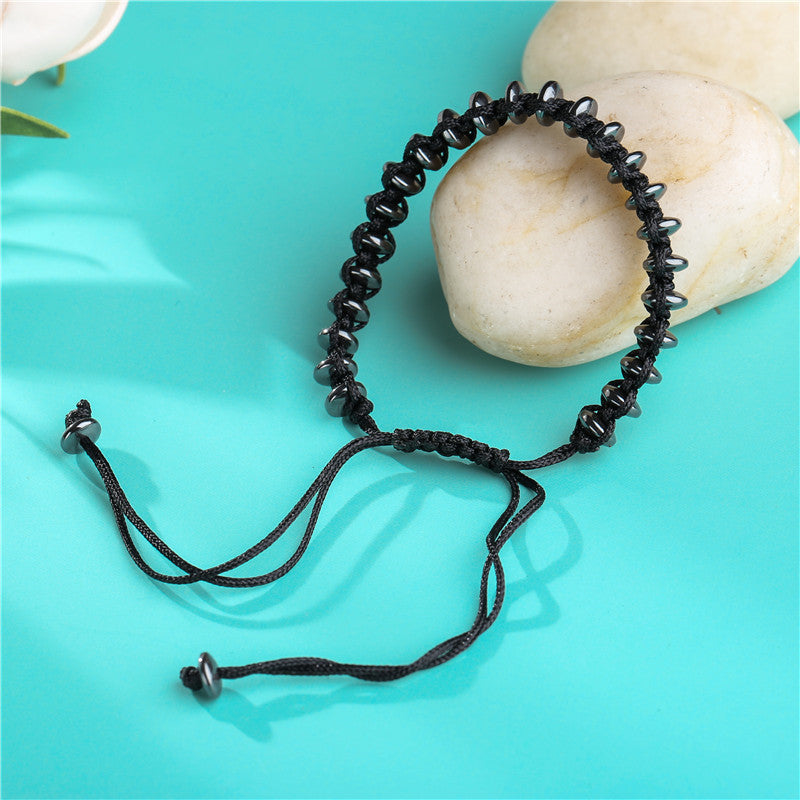 Black Iron Stone Flying Saucer Woven Bracelets - Set of Three